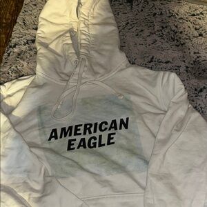 American Eagle Outfitters Cream Hoodie with Logo